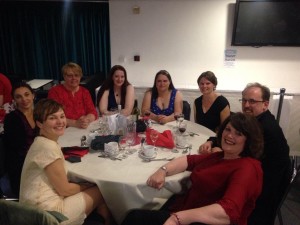 A table full of Randoms. What is the correct term for group of Randoms? A gaggle? A gathering? A weirdness? (Left to Right - Karen Ginnane, Gail Jack, Me, Shell Bromley, Liz Crossland, James Bischeno and fellow Cloudie, Jeannette.)